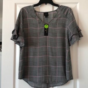 NWT Worthington glen plaid flutter sleeve top